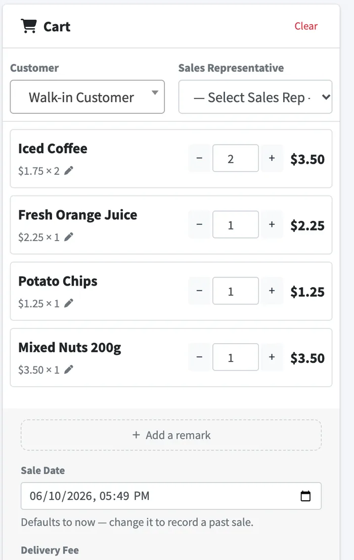 Point of sale cart in English