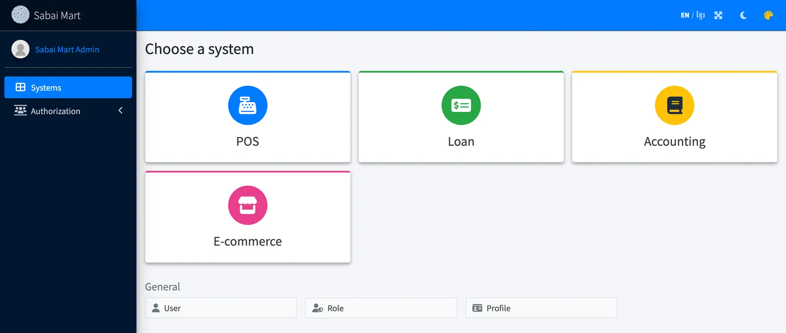 The 'Choose a system' screen showing four systems available under one login